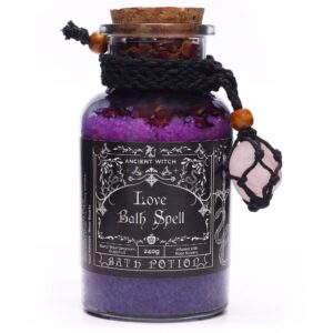 Ancient Witch Bath Spell Potion & Rose Quartz Crystal Amulet – Love