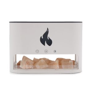 White Blaze Aroma Diffuser – Himalayan Salt Chamber – USB-C – Flame Effect (Salt included)