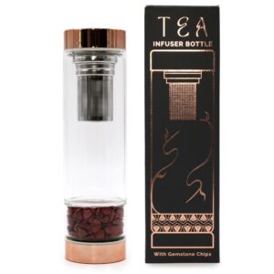 Crystal Glass Tea Infuser Bottle – Rose Gold – Red Jasper