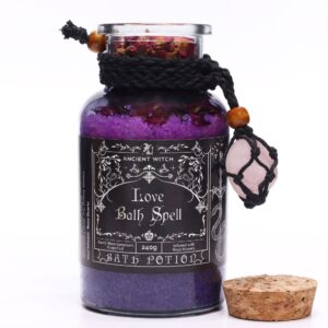 Ancient Witch Bath Spell Potion & Rose Quartz Crystal Amulet – Love