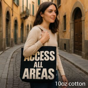 Iconic Classic Tote Bag – ACCESS ALL AREAS – Black Natural 10oz