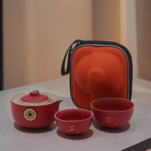 Money Cat Teapot Set – Two Cups – Travel Pack – Red