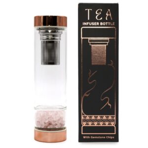 Crystal Glass Tea Infuser Bottle – Rose Gold – Rose Quartz