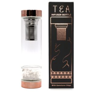 Crystal Glass Tea Infuser Bottle – Rose Gold – Rock Quartz
