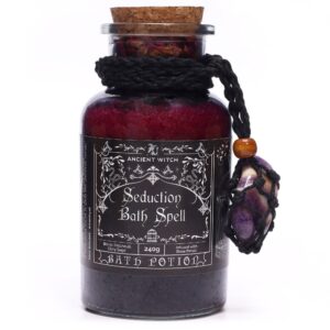 Ancient Witch Bath Spell Potion & Amethyst Crystal Amulet – Seduction