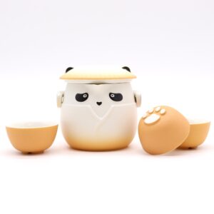 Panda Teapot Set & Three Cups – Orange